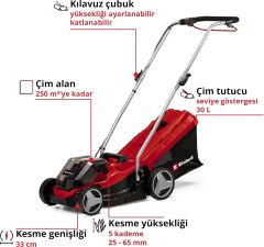 Einhell GE-CM 36/33 Li (2x2,5Ah), Akülü Çim Biçme Makinesi