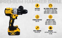 DEWALT DCD996P2-QW ÇİFT AKÜLÜ KÖMÜRSÜZ PROFESYONEL DARBELİ MATKAP 18 VOLT - 5.0 AH LI-ION, SARI-SİYAH